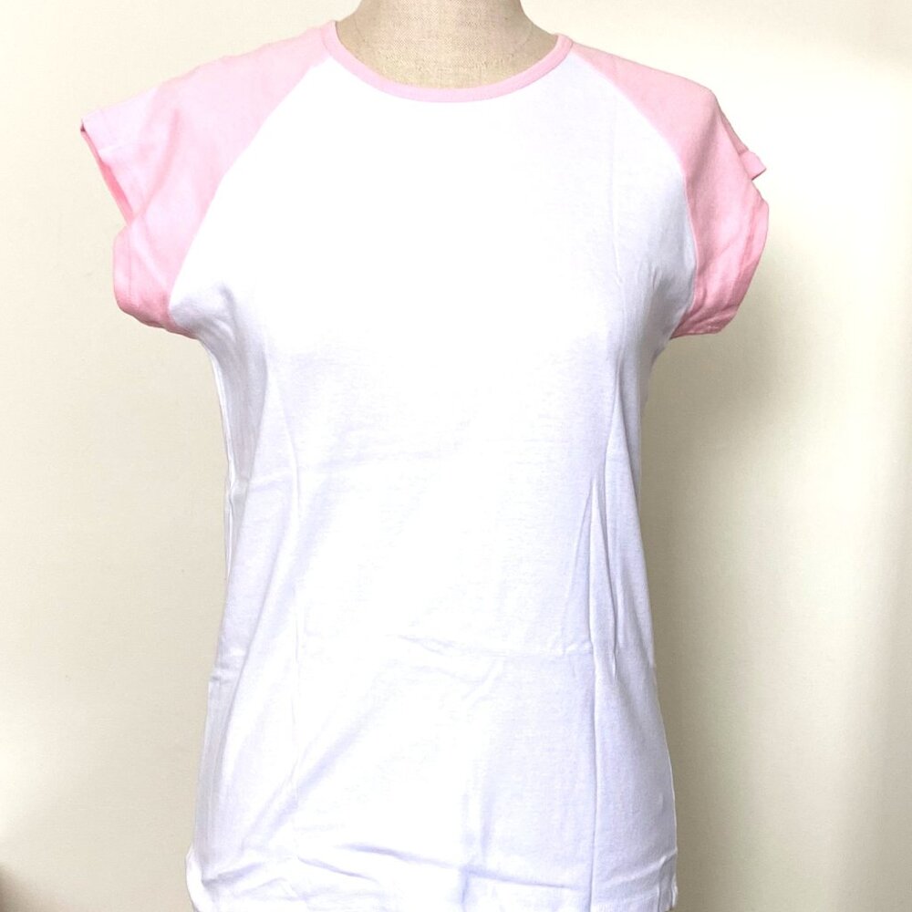 Bella/Belafigura White and Pink Short-Sleeve T-Shirt